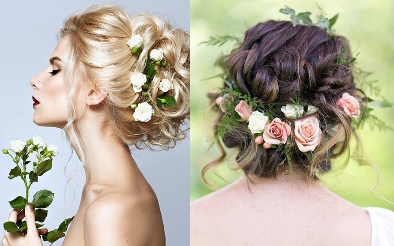 Romantic buns with flowers