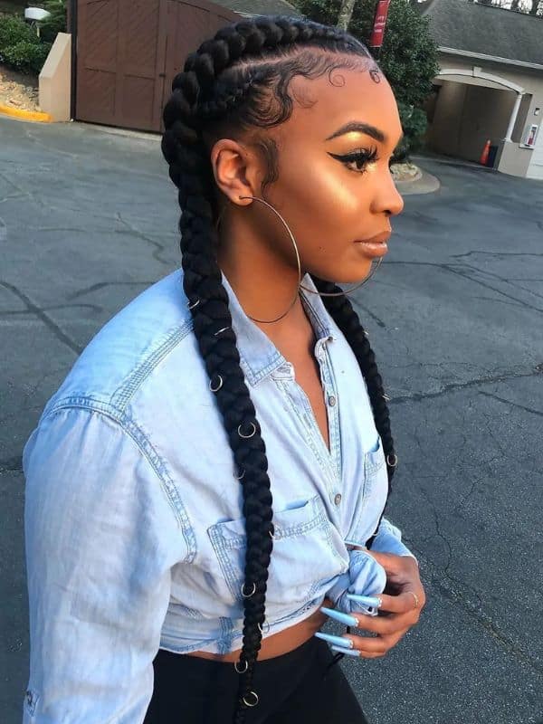2 french braids with weave