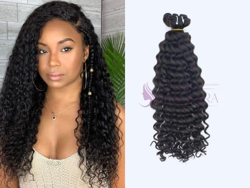 Hairstyle with deep wave hair extensions