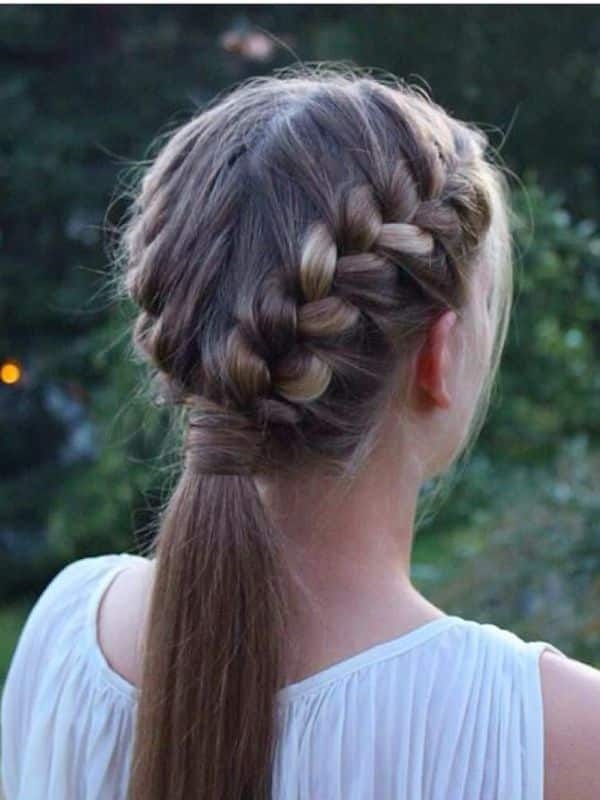 Two French braids into a ponytail